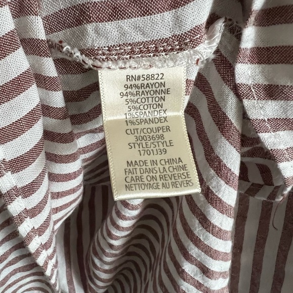 𝅺MAX Studio Long Sleeve Striped Ivory and Brown Blouse. Size Small. EUC. - Picture 6 of 7